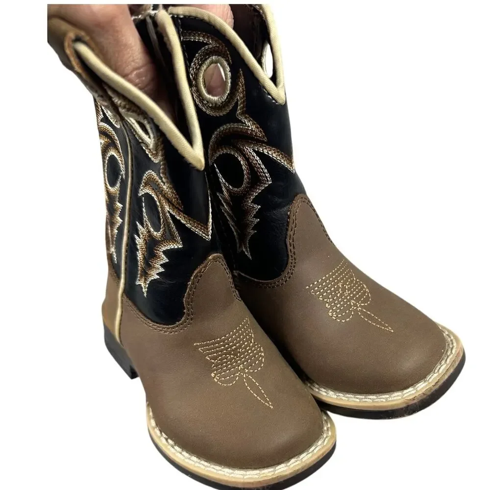 Twister Trace Toddler Cowboy Boots Brown Black Faux Leather Zip